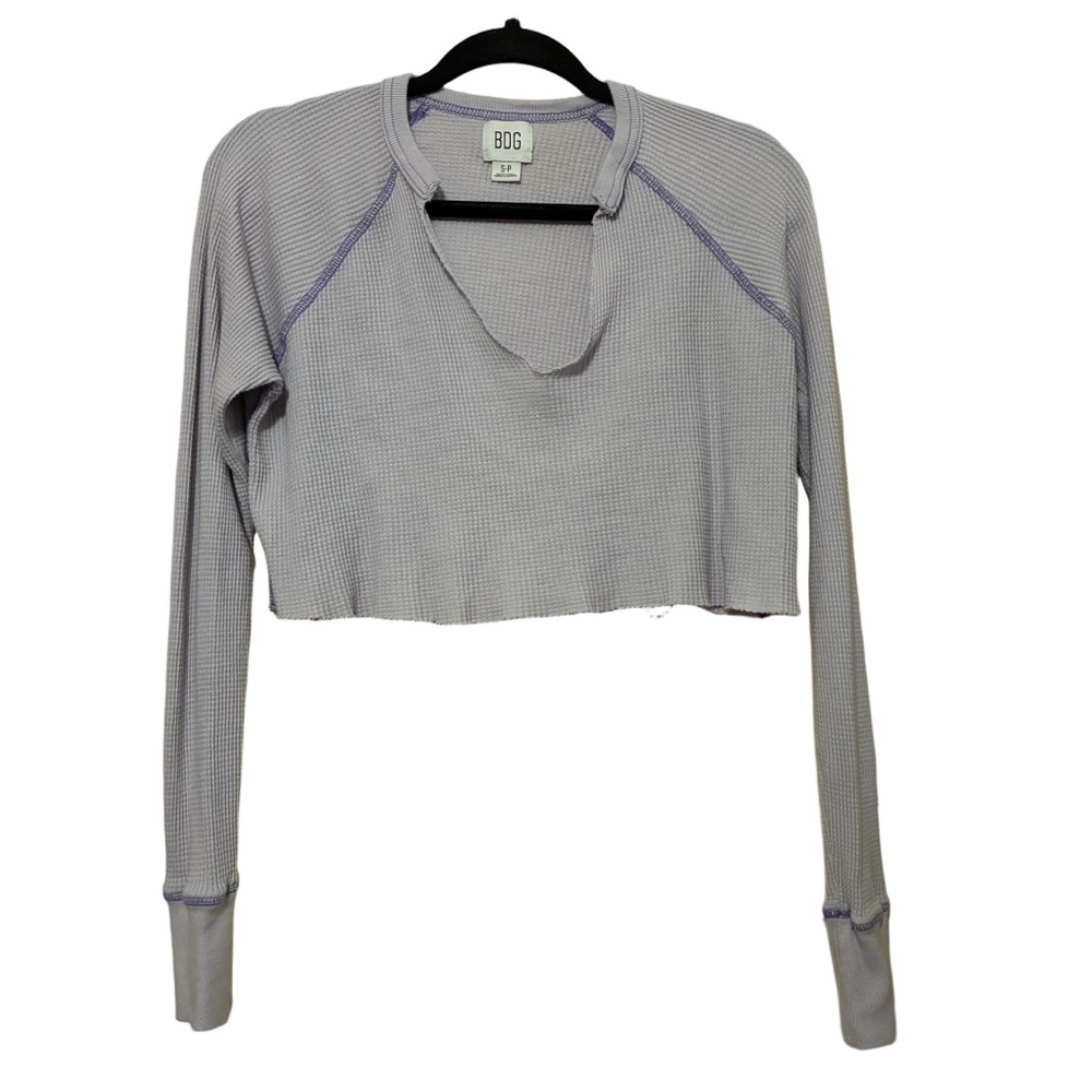 BDG Urban Outfiiter Waffle Knit Thermal Crop Top Women’s S Lavendar V-Neck